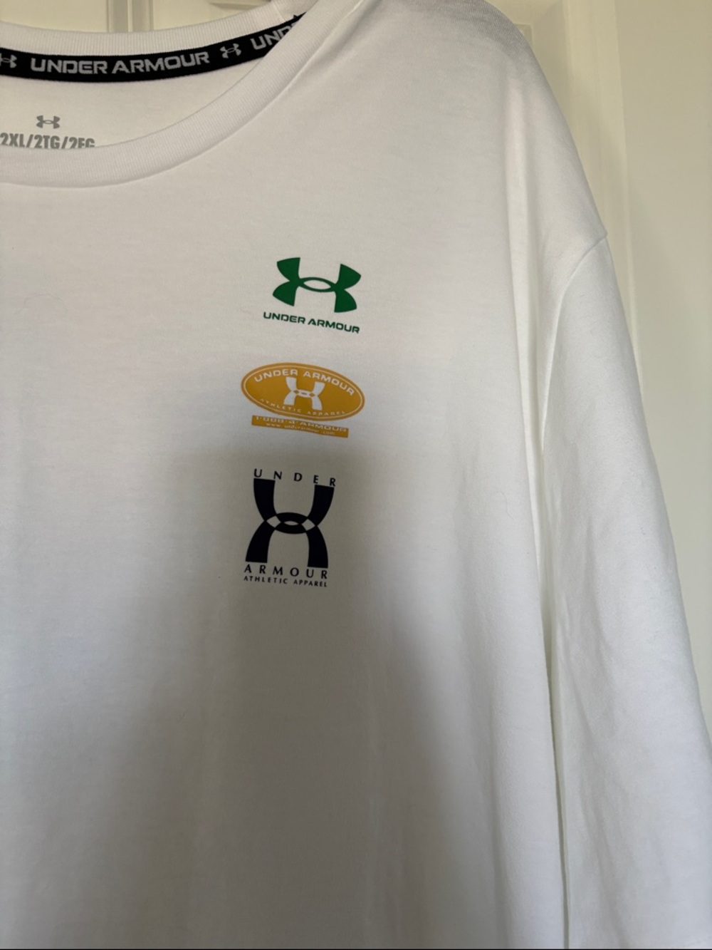 Under Armour White Short Sleeve Tee with Green & Yellow Logos - Picture 4 of 10